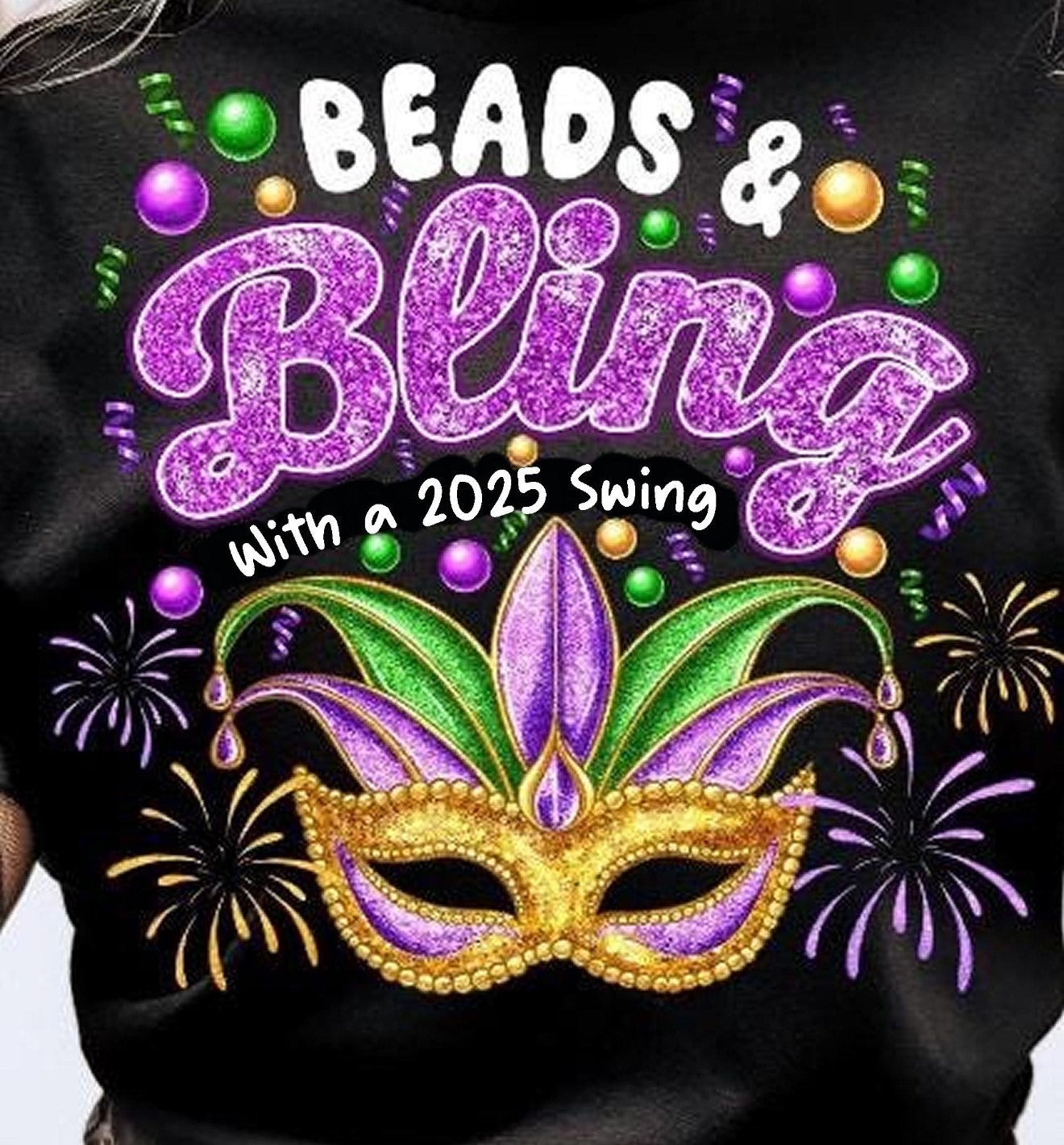 Short Sleeve Mardi Gras Beads and Bling T-Shirt